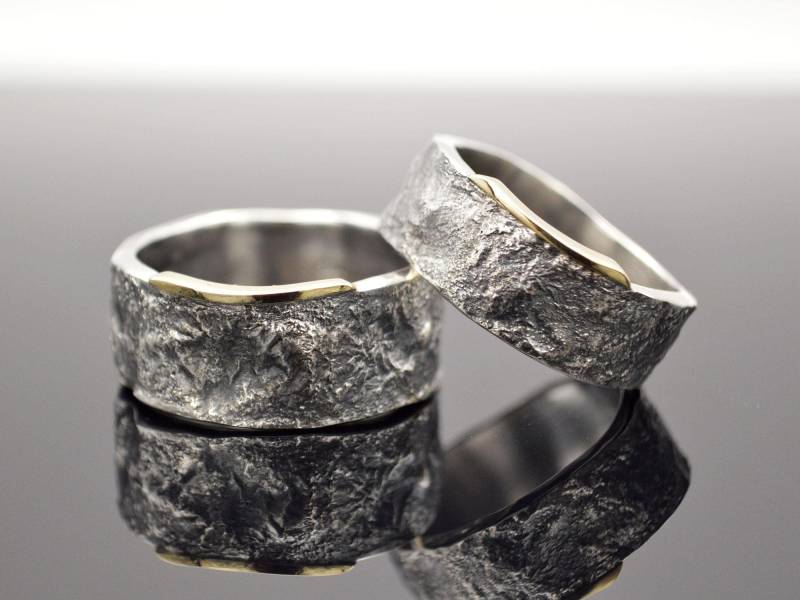 Eherringe/Trauringe "Edge" Silber - 585Er Gelbgold von Solo1Unikatschmuck