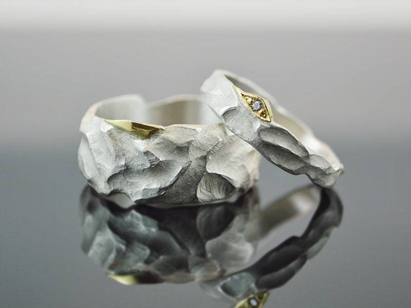 Eherringe/Trauringe Silber - 750Er Gelbgold Mit Brillant von Solo1Unikatschmuck