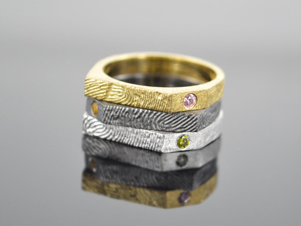 Ringset Oder Einzelring Fingerabdruck "Geo" Aus 925Er Silber Rhodiniert Schwarzrhodiniert Vergoldet von Solo1Unikatschmuck