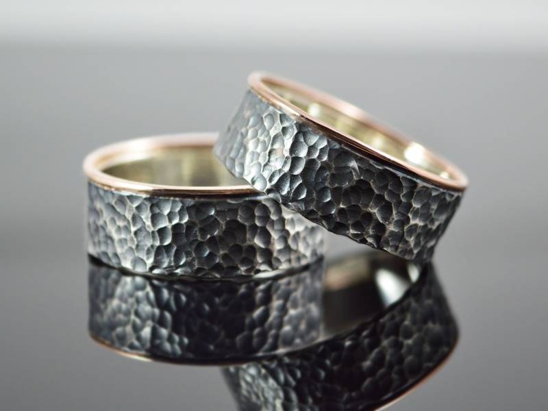 Silber /585Er Roségold Partnerringe/ Eheringe "Golden Nightingale" von Solo1Unikatschmuck