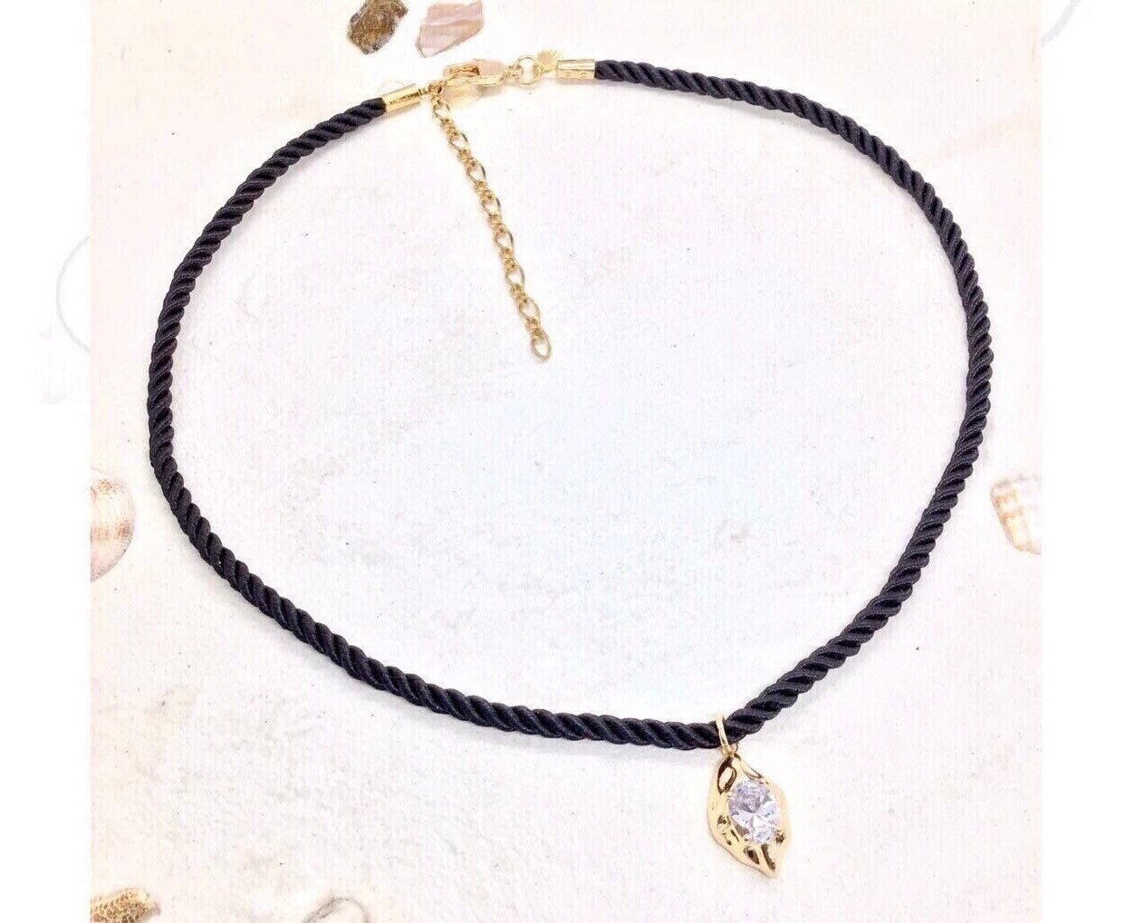Diamond Halskette Seil, Kordel, Vergoldet, Anhänger, Zirkon, Weiß, Gold, Kristall, Schwarz, Elegant von SoloIoStudio
