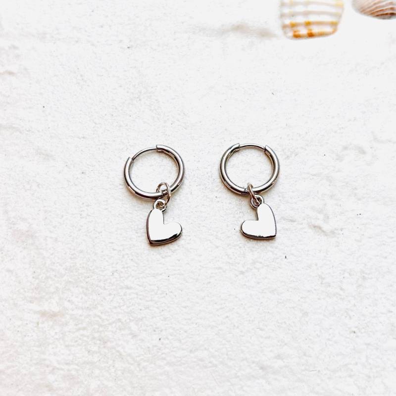 Heart To Ohrringe Silber Anhänger Abnehmbar, Herz, Vergoldet, Creole, Zeitlos, Elegant, Zwei in Einem, Vielseitig von SoloIoStudio