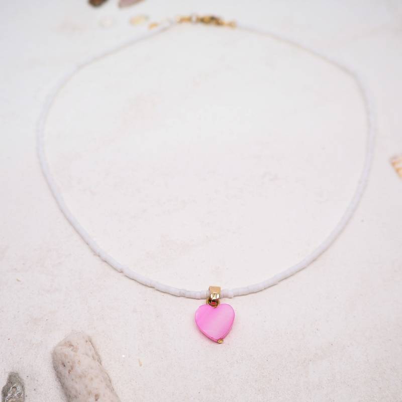 Pink Heart Halskette Zierlich, Perlen , Rosa, Anhänger, Herz, Vergoldet, Geschenk, Liebe, Hochzeit, Brautjungfern von SoloIoStudio