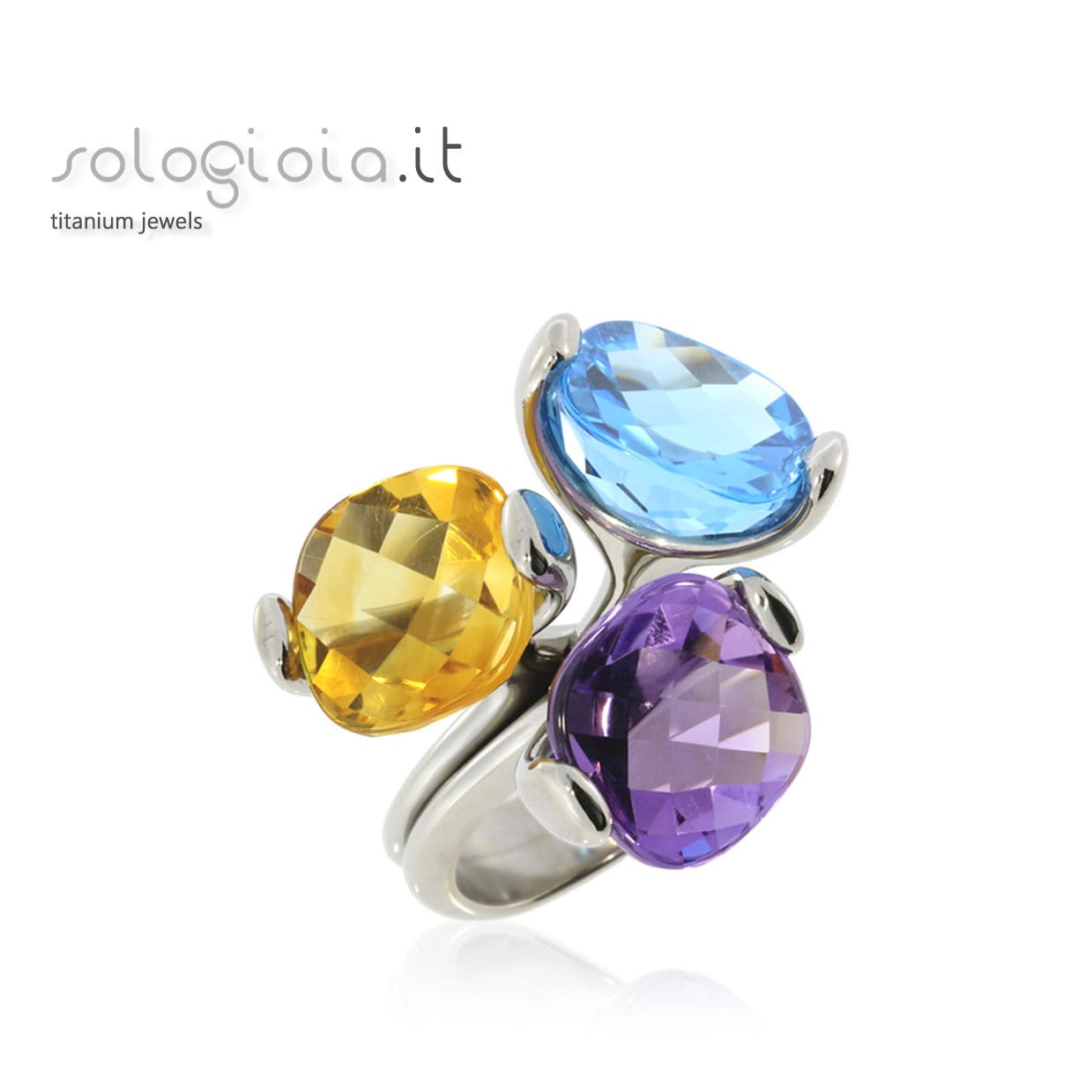Ring Aus Titan Mit Einem Amethyst, Citrin Und Blautopas von Sologioia