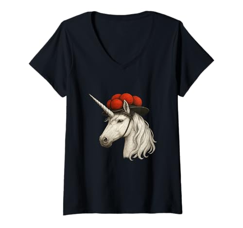 Damen Allemanisches Einhorn-Einhorn mit Bollenhut T-Shirt mit V-Ausschnitt von Solongo