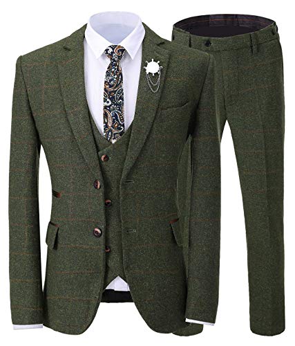 Herren 3 Stücke Formeller Center Vent Herren Anzug Slim Fit Klassisches Design Hunt Green Smoking Für Hochzeit Groomsmen (Blazer + Weste + Hose)(Hunt Green,42) von Solove-Suit