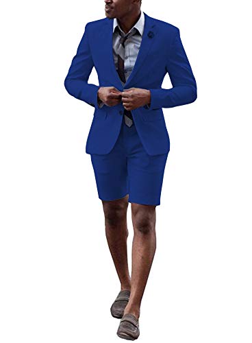 Solove-Suit Herren 2 Stück Sommer Herrenanzug mit kurzen Hosen Bräutigam Smoking Mode Jacke (Blazer + kurze Hosen)(Königsblau,52) von Solove-Suit