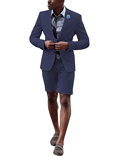 Solove-Suit Herren 2 Stück Sommer Herrenanzug mit kurzen Hosen Bräutigam Smoking Mode Jacke (Blazer + kurze Hosen)(Marine,66) von Solove-Suit