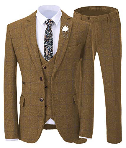 Solove-Suit Herren 3 Stücke Formeller Center Vent Herren Anzug Slim Fit Klassisches Design Braun Smoking Für Hochzeit Groomsmen (Blazer + Weste + Hose)(Braun,40) von Solove-Suit