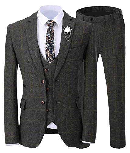 Solove-Suit Herren 3 Stücke Formeller Center Vent Herren Anzug Slim Fit Klassisches Design Schwarz Smoking Für Hochzeit Groomsmen (Blazer + Weste + Hose)(Schwarz,38) von Solove-Suit