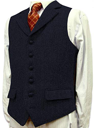 Solove-Suit Herren Casual Anzug Weste Wolle/Tweed Slim Fit Weste Groomsmen Hochzeit Weste Kleid(XXXL, Navy blau) von Solove-Suit