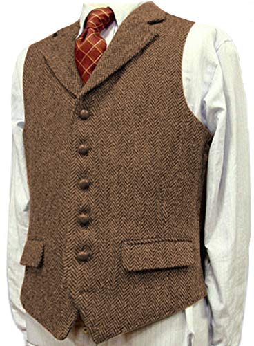 Solove-Suit Herren Casual Anzug Weste Wolle/Tweed Slim Fit Weste Groomsmen Hochzeit Weste Kleid(XXXL, braun) von Solove-Suit