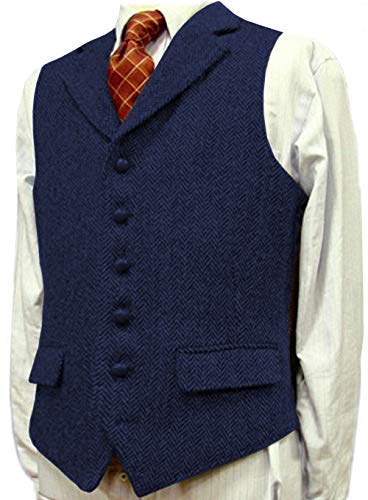 Solove-Suit Herren Casual Anzug Weste Wolle/Tweed Slim Fit Weste Groomsmen Hochzeit Weste Kleid(XXL, Königsblau) von Solove-Suit