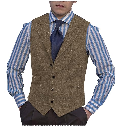 Solove-Suit Herren Casual Plaid Anzugweste Tweed Slim Fit Weste for Hochzeits-Trauzeugen(Braun,L) von Solove-Suit