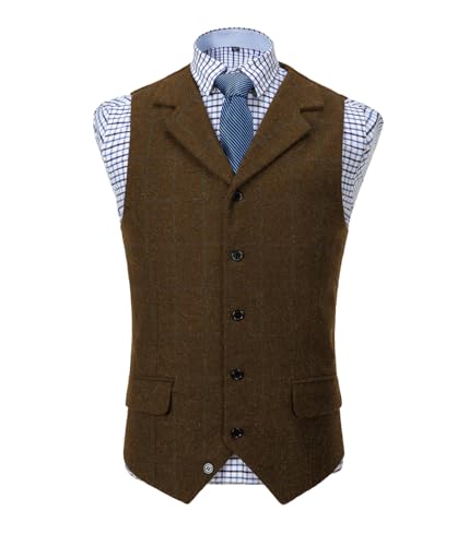 Solove-Suit Herren Casual Plaid AnzugWeste Tweed Slim Fit Weste for Hochzeits-Trauzeugen(Brown,XXL) von Solove-Suit