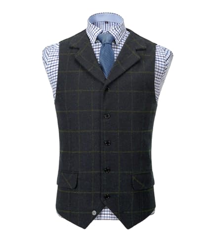 Solove-Suit Herren Casual Plaid AnzugWeste Tweed Slim Fit Weste for Hochzeits-Trauzeugen(Dark Navy,S) von Solove-Suit