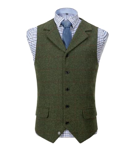 Solove-Suit Herren Casual Plaid AnzugWeste Tweed Slim Fit Weste for Hochzeits-Trauzeugen(Green,M) von Solove-Suit