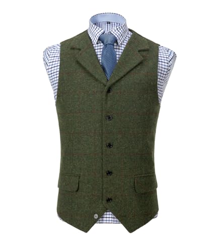 Solove-Suit Herren Casual Plaid AnzugWeste Tweed Slim Fit Weste for Hochzeits-Trauzeugen(Green,XL) von Solove-Suit