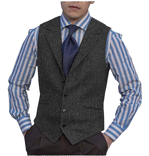 Solove-Suit Herren Casual Plaid AnzugWeste Tweed Slim Fit Weste for Hochzeits-Trauzeugen(schwarz,L) von Solove-Suit