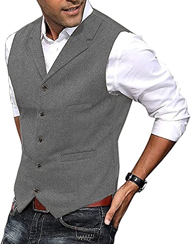 Solove-Suit Herren Elegant Anzug Weste Kerbe Revers Casual Slim Fit Wolle Tweed Weste für Hochzeits(Silber,3XL) von Solove-Suit