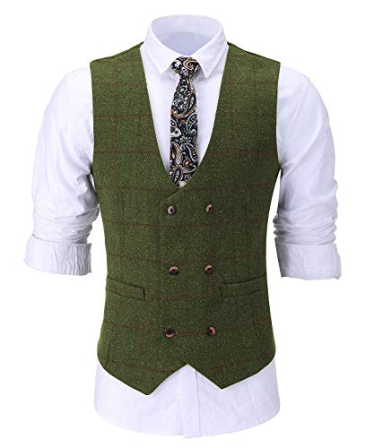 Solove-Suit Herren Klassisches Tweed Wolle Anzug Weste Zweireiher Slim Fit Weste für Hochzeit Groomsmen（Grün，XL von Solove-Suit