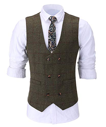 Solove-Suit Herren Klassisches Tweed Wolle Anzug Weste Zweireiher Slim Fit Weste für Hochzeit Groomsmen（Kaffee，XXL von Solove-Suit