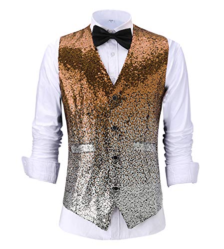 Solove-Suit Herren Lässig Pailletten Anzug Weste V-Ausschnitt Slim Fit Weste für Hochzeit Groomsmen（Silber，XL von Solove-Suit