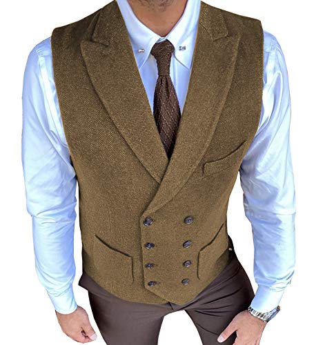 Solove-Suit Herren Vintage Fischgrätenmuster Anzug Weste Zweireihig Slim Fit Weste für Hochzeit Groomsmen（Braun，M von Solove-Suit