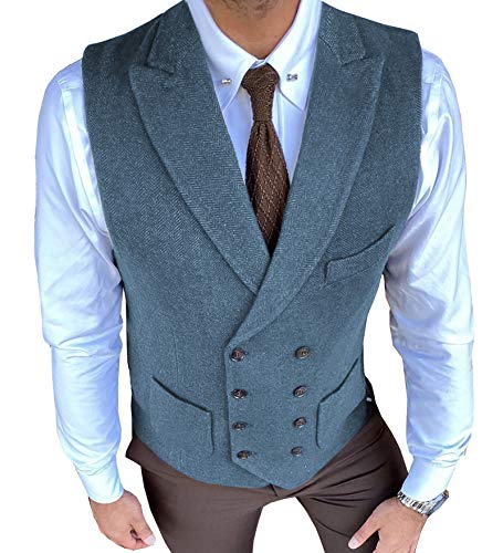 Solove-Suit Herren Vintage Fischgrätenmuster Anzug Weste Zweireihig Slim Fit Weste für Hochzeit Groomsmen（Leichte Marine，S von Solove-Suit