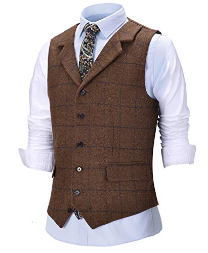 Solove-Suit Herren Vintage Tweedwolle Anzug Weste Schottisches Plaid Notch Revers Slim Fit Weste für Hochzeit Groomsmen（Orange，M von Solove-Suit