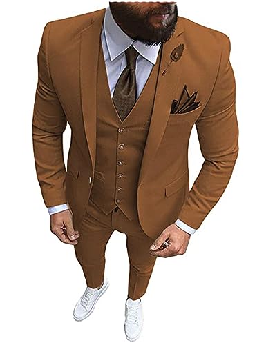 Solove-Suit Männer 3 Stück Slim Fit One Button Formal Business Männer Anzug Groomsman Smoking Für Hochzeit (Blazer+Weste+Hose)(braun,46) von Solove-Suit