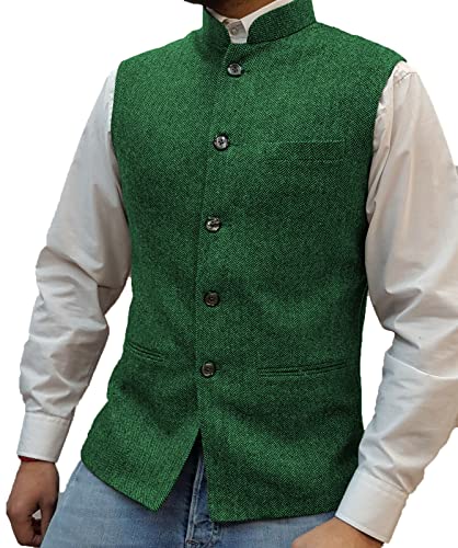 Herren Jahrgang Anzug Weste Hoher Kragen Wolle Tweed Weste für Hochzeits(Grün,XXXL) von Solovedress