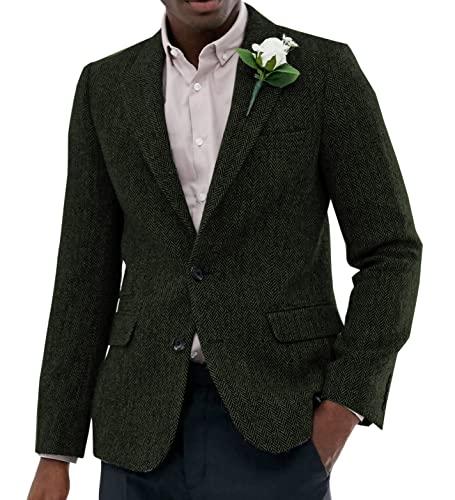 Sakko Herren Regular Fit Klassisch Blazer Tweed Anzugjacke Wolle für Hochzeitsfeier(Armeegrün,3XL) von Solovedress