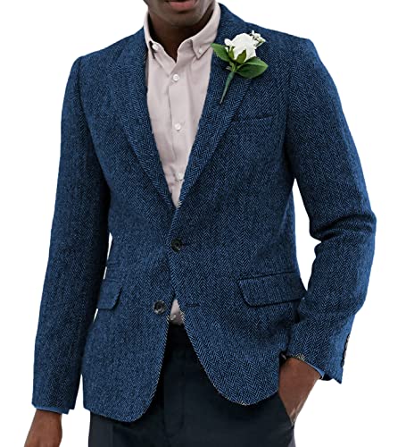 Sakko Herren Regular Fit Klassisch Blazer Tweed Anzugjacke Wolle für Hochzeitsfeier(Blau,XXL) von Solovedress