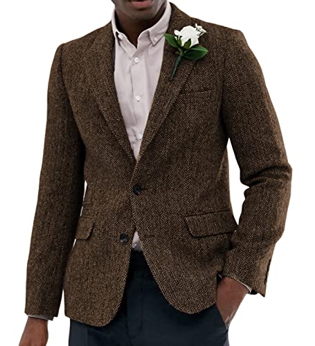 Sakko Herren Regular Fit Klassisch Blazer Tweed Anzugjacke Wolle für Hochzeitsfeier(Braun,3XL) von Solovedress