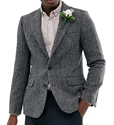 Sakko Herren Regular Fit Klassisch Blazer Tweed Anzugjacke Wolle für Hochzeitsfeier(Grau,L) von Solovedress