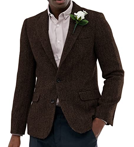 Sakko Herren Regular Fit Klassisch Blazer Tweed Anzugjacke Wolle für Hochzeitsfeier(Kaffee,XS) von Solovedress