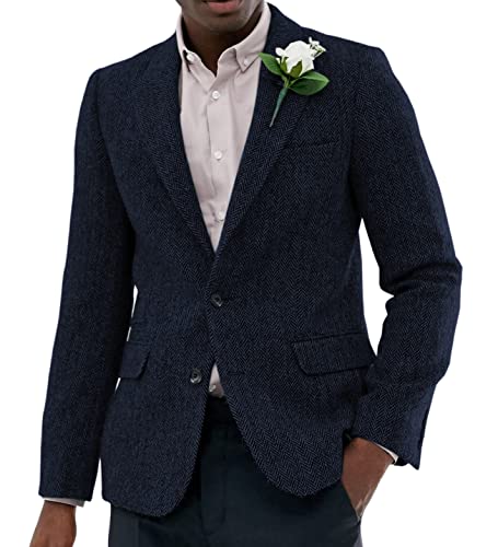 Sakko Herren Regular Fit Klassisch Blazer Tweed Anzugjacke Wolle für Hochzeitsfeier(Marine,3XL) von Solovedress