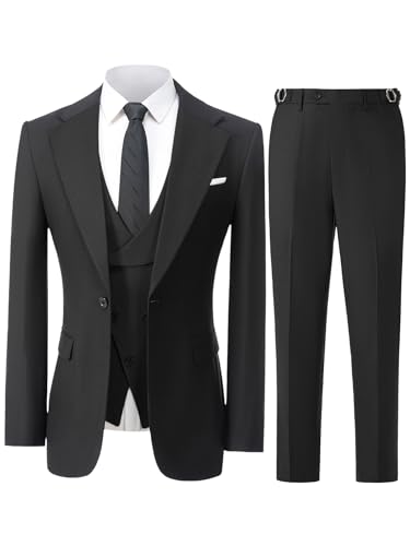 Solovedress Anzüge für Herren 3 Teilig Klassischer Modern Herrenanzug Sakko Hose Weste für Hochzeiten und Geschäft (Schwarz,L) von Solovedress