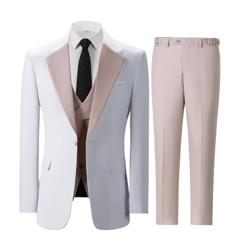 Solovedress Anzüge für Herren 3 Teilig Klassischer Regular Fit Herrenanzug Sakko Hose Weste für Hochzeiten und Geschäft (Beige,4XL) von Solovedress