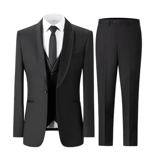 Solovedress Anzüge für Männer 3 Teilige Klassische Vintage Männer Anzug Jacke Hose Weste für Hochzeiten und Business (Schwarz,XXL) von Solovedress