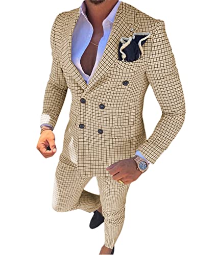 Solovedress Anzüge für herren 2 Teilig Zweireihig Smoking Tweed-Wolle für Hochzeit (Blazer + Hose)(Braun,XXL) von Solovedress