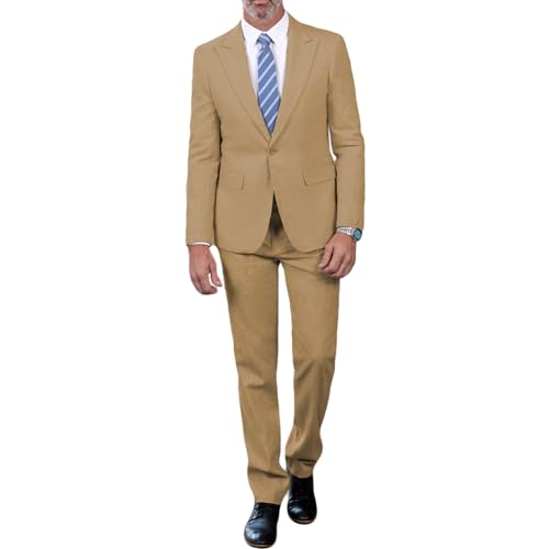 Solovedress Anzug Herren Slim Fit 2 Teiling Klassischer Smoking Leinenanzug Herren Sommer für Hochzeit (Blazer + Hose) (Braun,5XL) von Solovedress