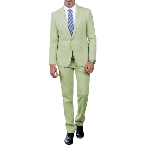 Solovedress Anzug Herren Slim Fit 2 Teiling Klassischer Smoking Leinenanzug Herren Sommer für Hochzeit (Blazer + Hose) (Mintgrün,M) von Solovedress