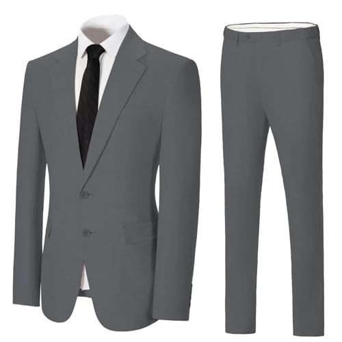 Solovedress Herren Anzug 2 Teilig Leinen Hochzeitsanzug Smoking Anzüge Regular Fit 2 Knopf für Hochzeitsfeier (Blazer + Hose)(Grau,S) von Solovedress