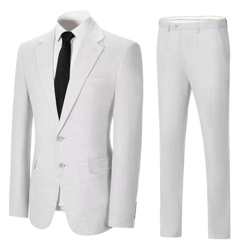 Solovedress Herren Anzug 2 Teilig Leinen Hochzeitsanzug Smoking Anzüge Regular Fit 2 Knopf für Hochzeitsfeier (Blazer + Hose)(Weiß,3XL) von Solovedress