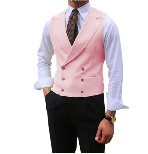 Solovedress Herren Anzug Weste Doppelbrüstige Kleid Anzugweste Vintage Herrenwesten Elegant für Hochzeit Bräutigam(Rosa,XL) von Solovedress