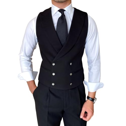 Solovedress Herren Anzug Weste Doppelbrüstige Kleid Anzugweste Vintage Herrenwesten Elegant für Hochzeit Bräutigam(Schwarz,S) von Solovedress