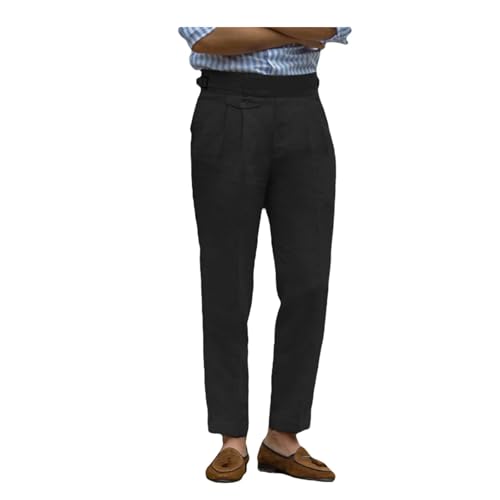 Solovedress Herren Hose Sommer Leinenhose Herren Freizeithose Einfarbig Hose für Männer Strandhose Urlaub Alltag(Black,34W30L) von Solovedress