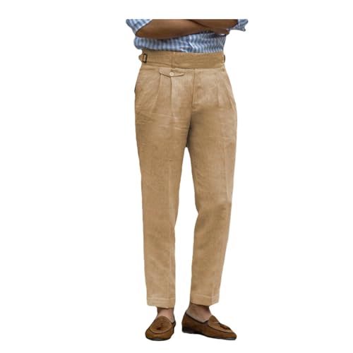 Solovedress Herren Hose Sommer Leinenhose Herren Freizeithose Einfarbig Hose für Männer Strandhose Urlaub Alltag(Brown,42W32L) von Solovedress